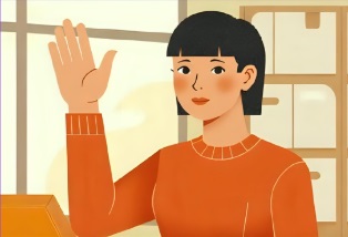 挙手する女性