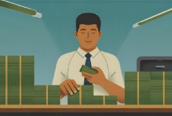 お金を数える男性