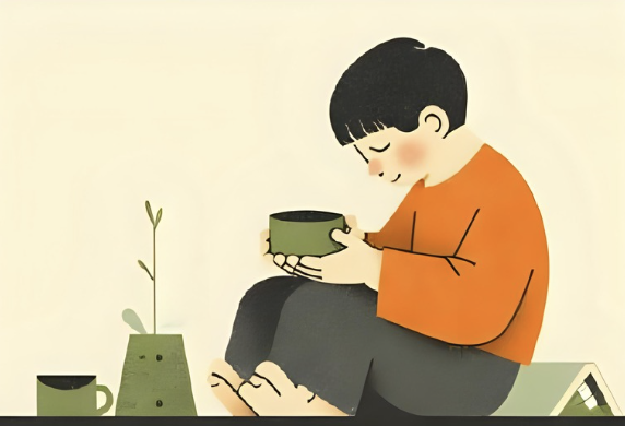 お茶をいれる少年